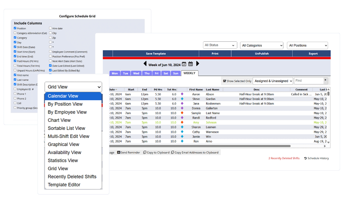 Custom employee schedules views